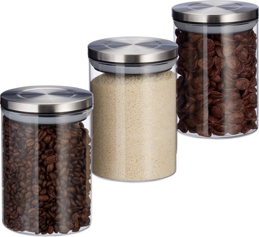 Relaxdays voorraadpotten set voorraadpot met deksel glazen potten 600 ml 3 stuks