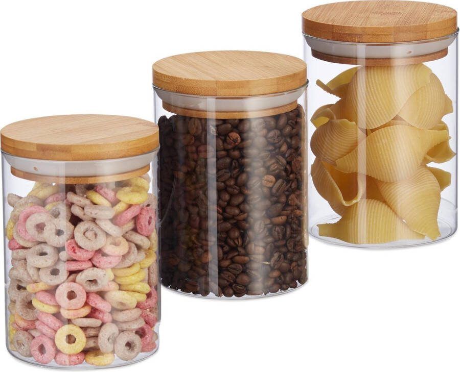 Relaxdays voorraadpotten set voorraadpot snoeppotten glazen potjes + deksel 600 ml