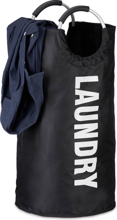 Relaxdays vouwbare wasmand met hengsel 60 liter waszak vouwbaar draagbaar wasbox zwart