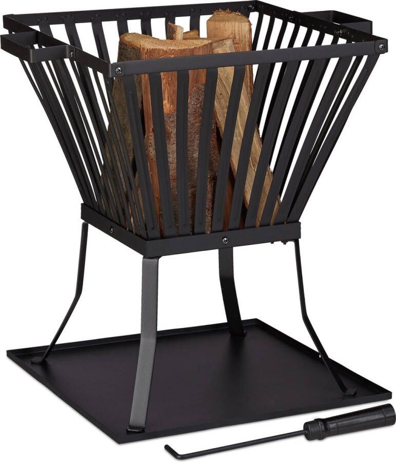 Relaxdays Vuurkorf 56 x 56 5 x 45 cm Staal Tuinhaard Zwart