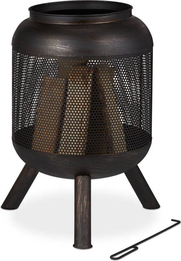 Relaxdays Vuurkorf antiek vuurton mesh design vuurschaal tuin pook vuurrooster