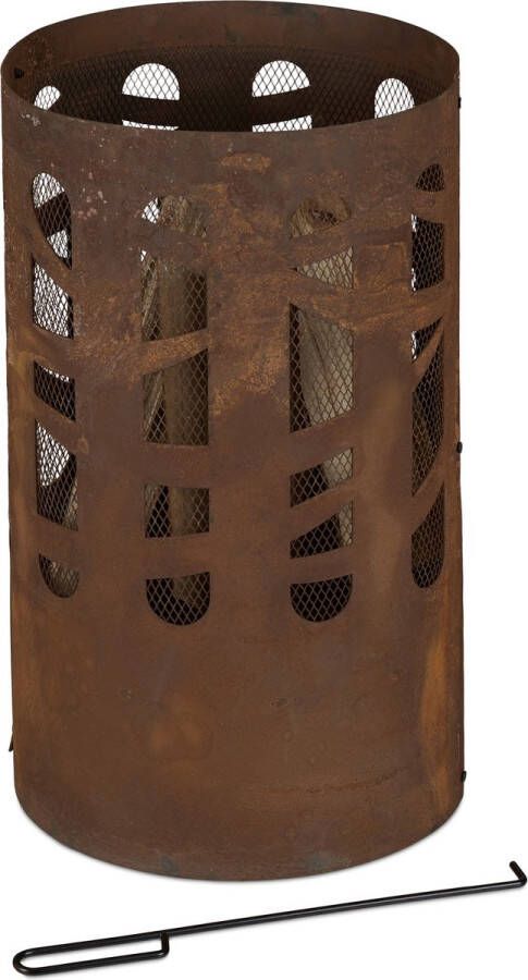 Relaxdays vuurkorf cortenstaal vuurmand 60 cm hoog met vonkenscherm roestlook