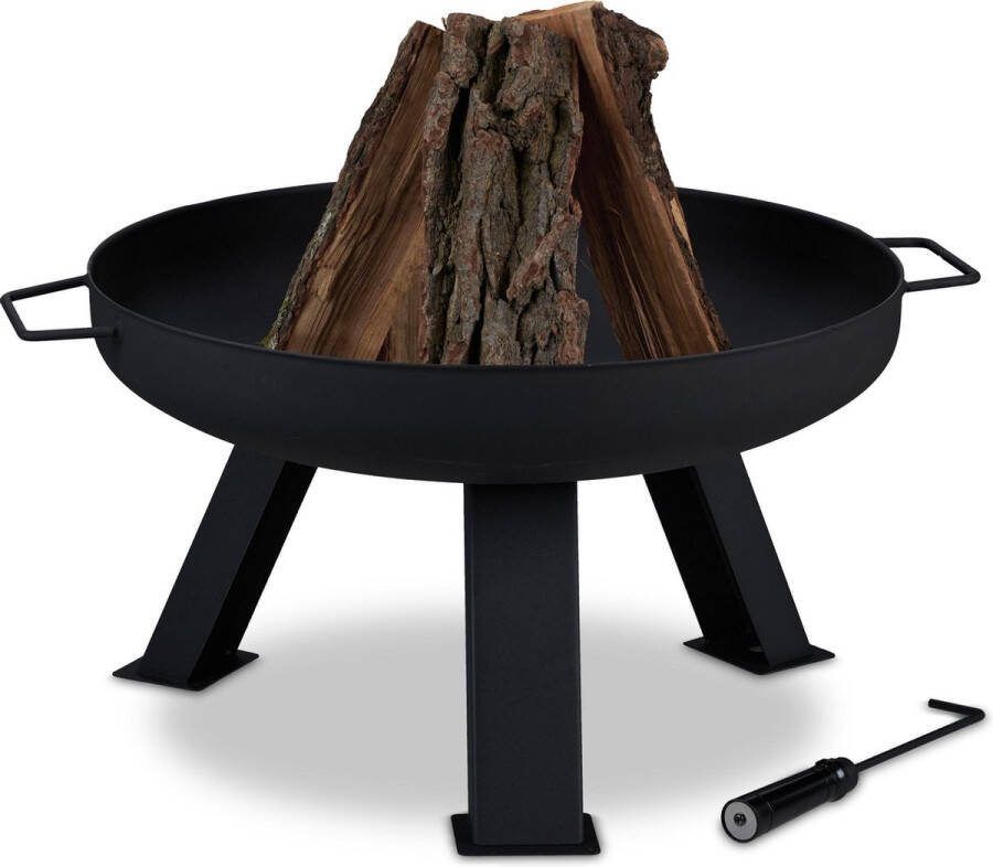 Relaxdays vuurschaal 60 cm vuurkorf staal terrashaard hout tuin terras pook