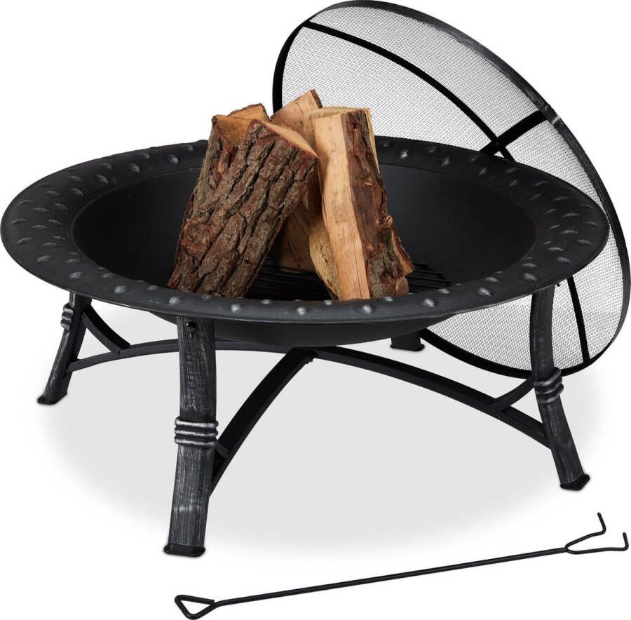 Relaxdays vuurschaal met vonkenscherm vuurkorf buitenhaard tuinkachel 52 x 90 cm
