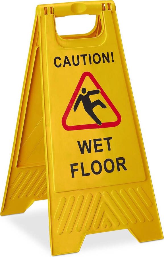 Relaxdays waarschuwingsbord „Caution Wet Floor“ klapbaar gladde vloer bord geel