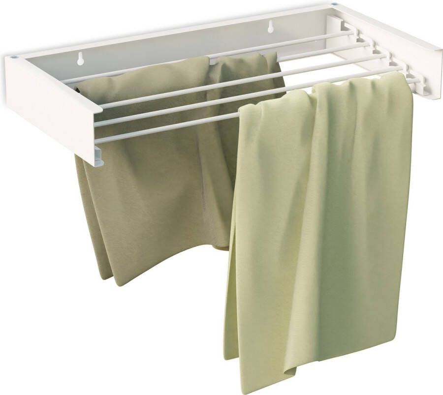 Relaxdays wanddroogrek inklapbaar wasdroogrek muur 5 stangen hangend metaal wit