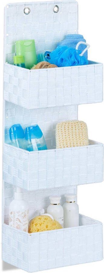 Relaxdays wandrek stof deur organizer opbergsysteem muur 3 vakken 4 liter wit