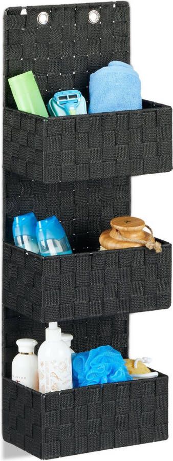Relaxdays wandrek stof deur organizer opbergsysteem muur 3 vakken 4 liter zwart