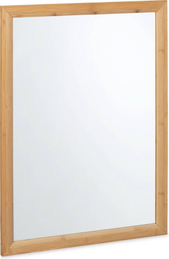 Relaxdays wandspiegel bamboe met lijst 80x60 cm wc spiegel badkamerspiegel groot