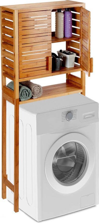 Relaxdays wasmachinekast bamboe ombouwkast voor wasmachine kast vrijstaand