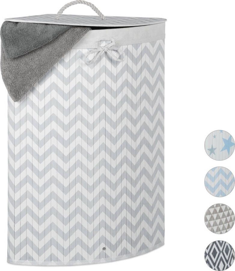 Relaxdays wasmand bamboe driehoek wasbox design mand voor wasgoed zigzag grijs