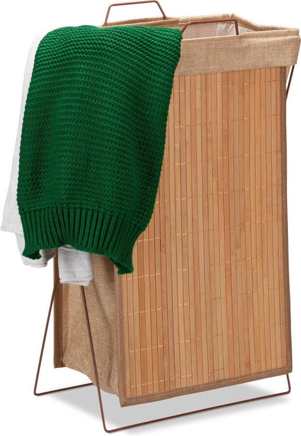 Relaxdays wasmand bamboe inklapbare wasbox 40 l stoffen waszak badkamer slaapkamer Naturel