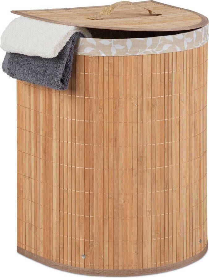 Relaxdays wasmand bamboe opvouwbaar deksel mand wasgoed 30 l waszak badkamer Naturel