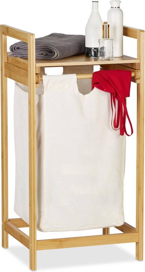 Relaxdays wasmand bamboe wasbox mand voor wasgoed 30 liter waszak met plank