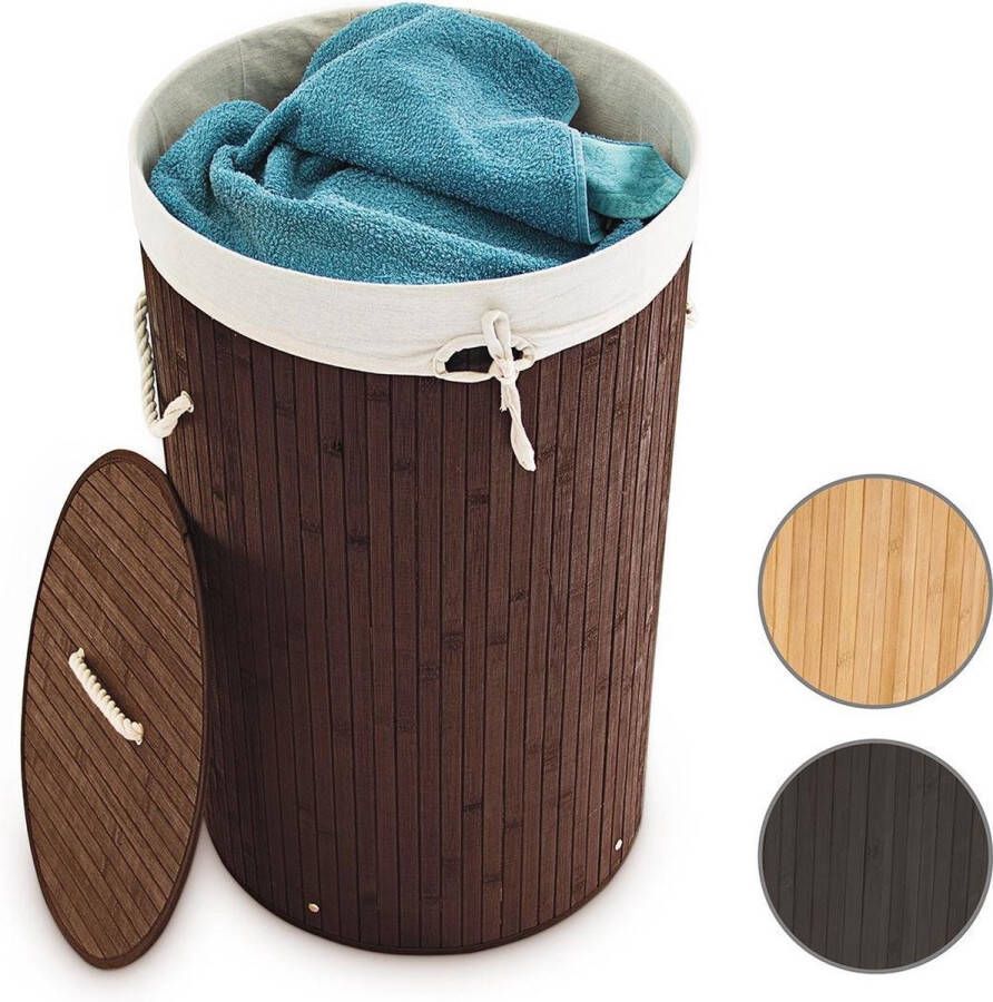 Relaxdays wasmand bamboe wasbox met deksel 70 liter rond 65 x 41 cm violet