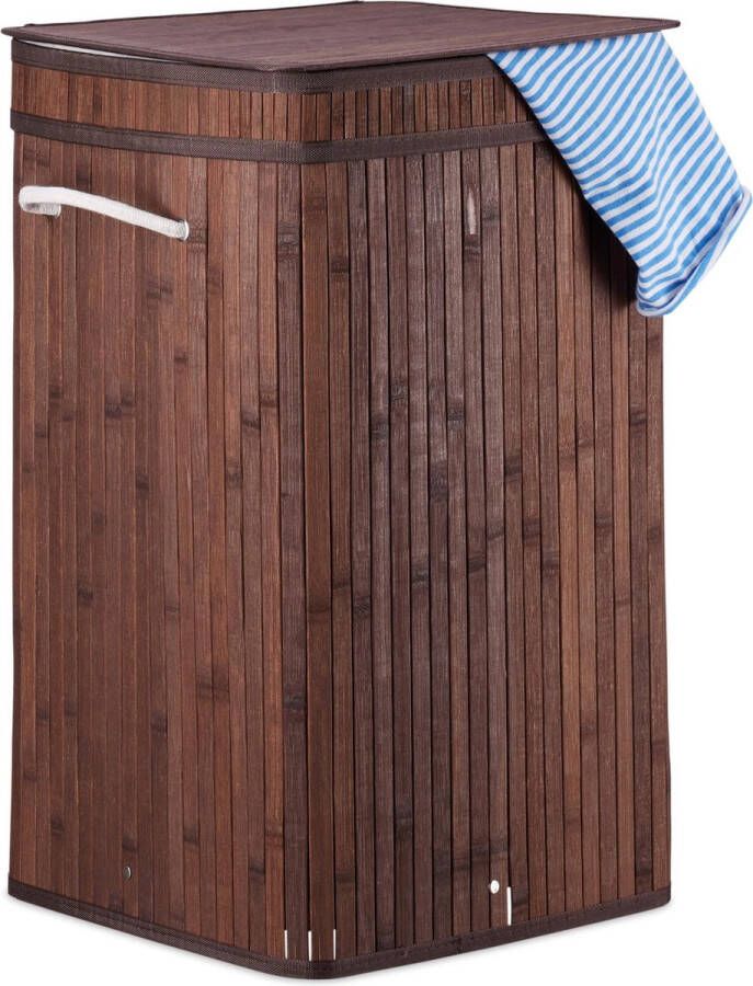 Relaxdays wasmand bamboe wasbox opvouwbaar 70 liter vierkant 63 x 36 x 36 cm bruin