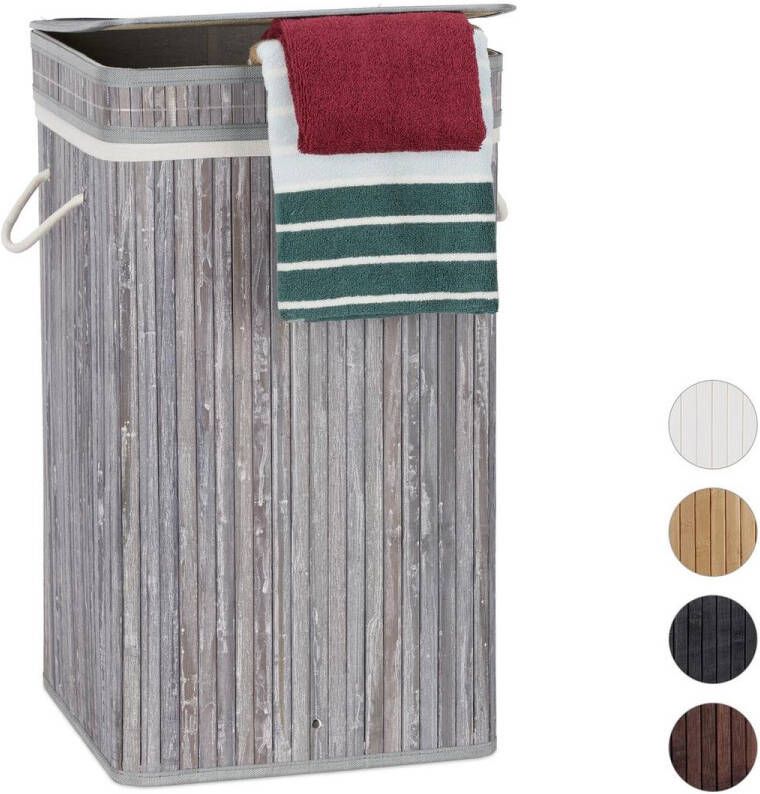 Relaxdays wasmand bamboe wasbox opvouwbaar 70 liter vierkant 63 x 36 x 36 cm grijs