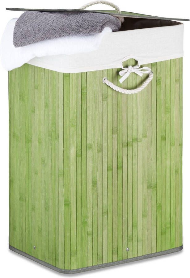 Relaxdays wasmand bamboe wasbox opvouwbaar wasgoedmand met deksel badkamer waszak groen