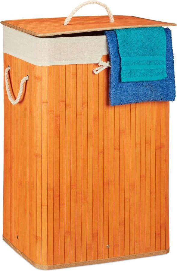 Relaxdays wasmand bamboe wasbox opvouwbaar wasgoedmand met deksel badkamer waszak Oranje