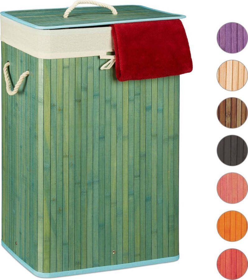 Relaxdays wasmand bamboe wasbox opvouwbaar wasgoedmand met deksel badkamer waszak blauw