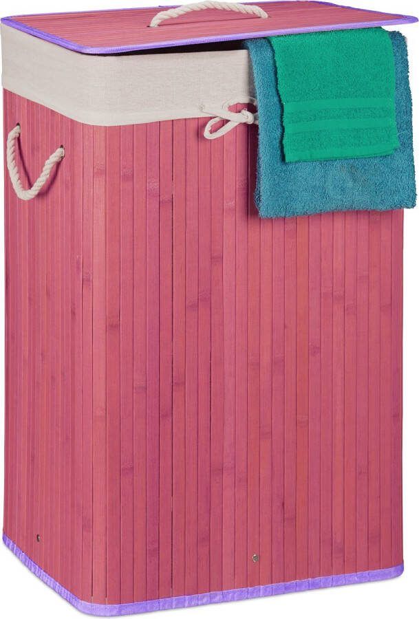 Relaxdays wasmand bamboe wasbox opvouwbaar wasgoedmand met deksel badkamer waszak violet