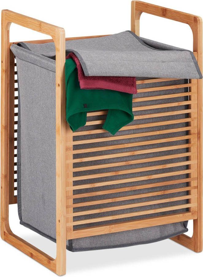Relaxdays wasmand bamboe waszak met deksel opbergmand