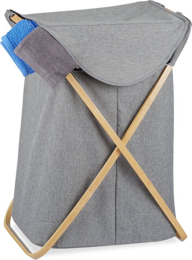 Relaxdays wasmand inklapbaar mand voor wasgoed 58 l waszak bamboe met deksel