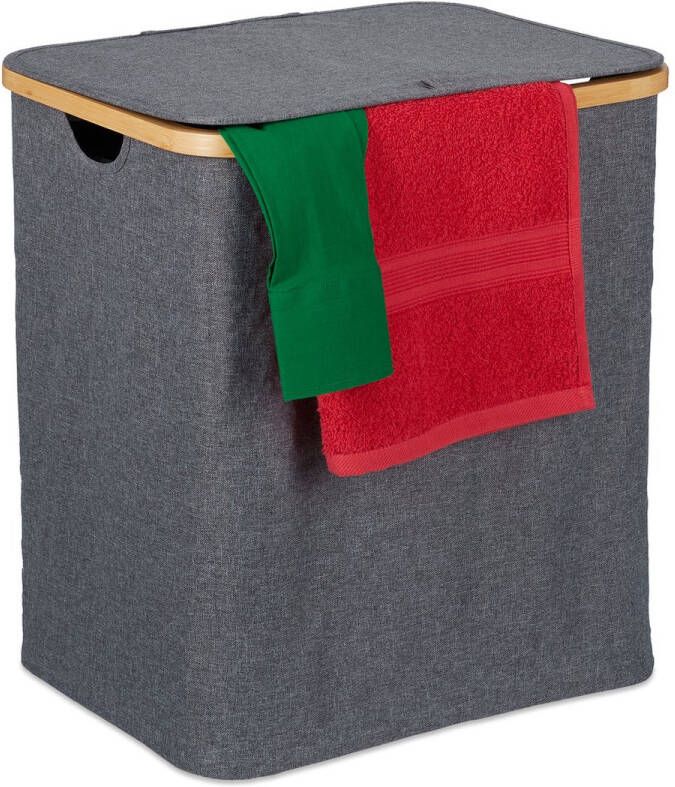 Relaxdays wasmand met deksel 80 liter waszak opvouwbare wasbox wasgoedmand bamboe