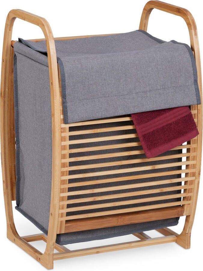 Relaxdays wasmand met deksel bamboe wasbox 37 l stoffen waszak wasgoedmand badkamer