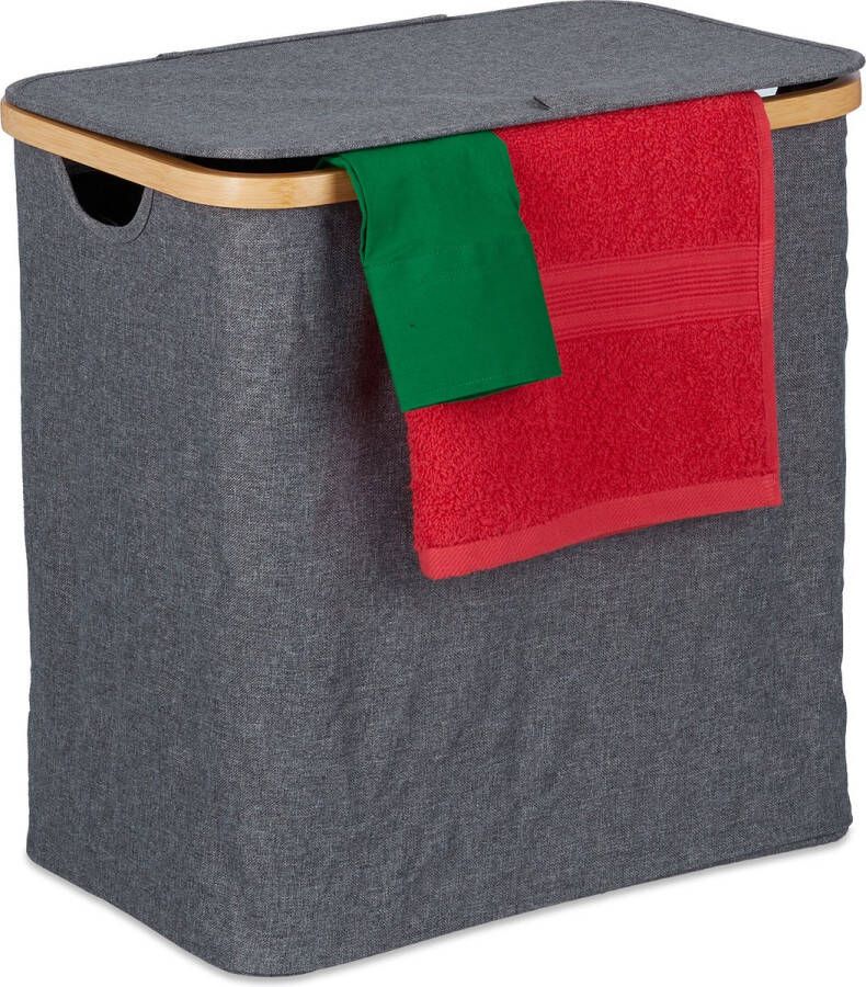 Relaxdays wasmand met deksel wasbox stof 60 liter wasgoedmand badkamer waszak