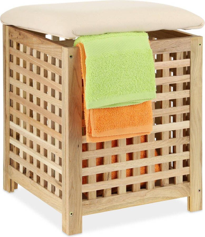 Relaxdays wasmand met kruk 45 liter badkamerkruk met opbergruimte wasbox met deksel