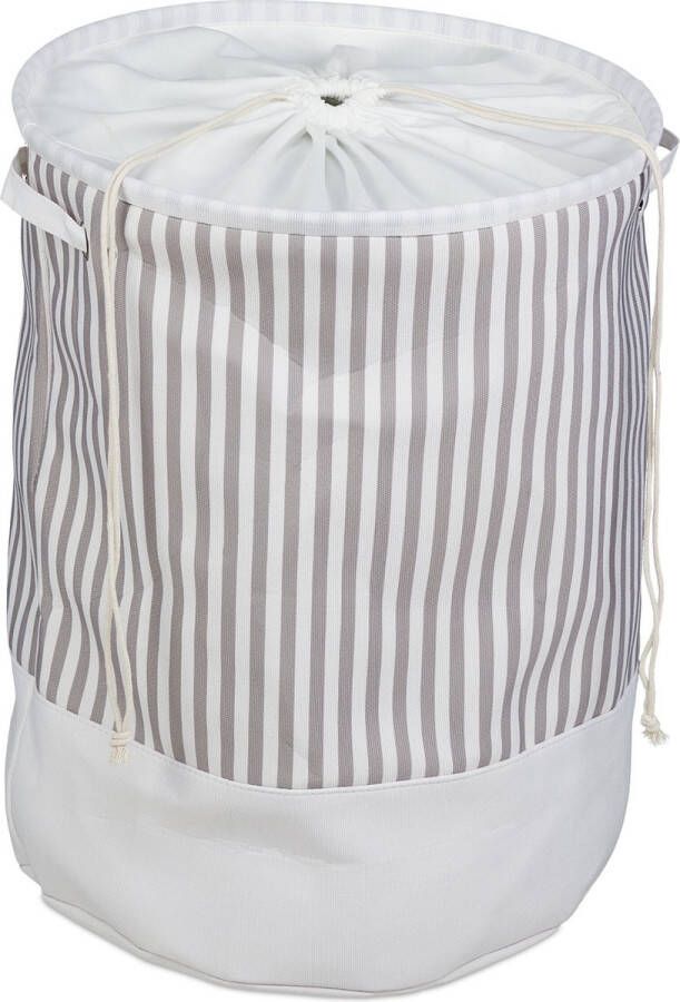 Relaxdays Wasmand met strepen opbouwbare wastas decoratieve waszak badkamer stof