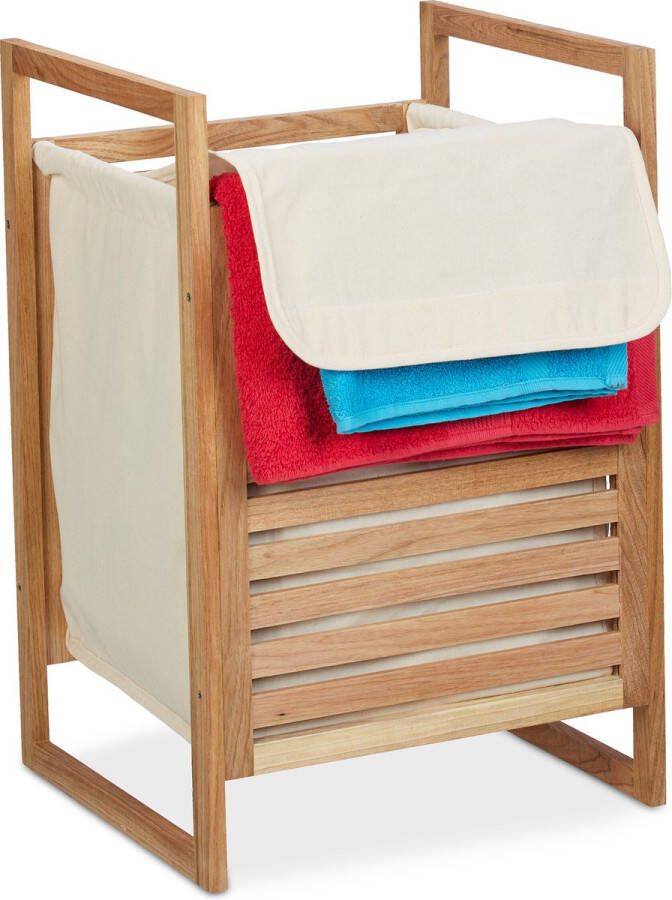 Relaxdays wasmand op pootjes 50 liter waszak wasbox badkamer slaapkamer hout
