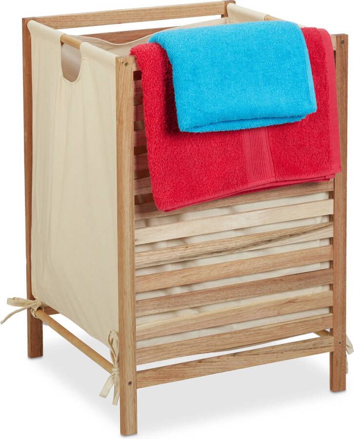 Relaxdays wasmand op pootjes houten frame 60 l- groot katoenen waszak slaapkamer