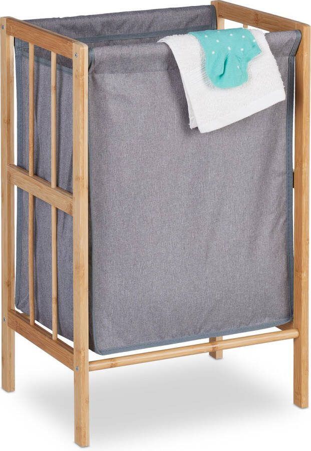 Relaxdays wasmand op poten bamboe 30 liter met waszak polyester zonder deksel
