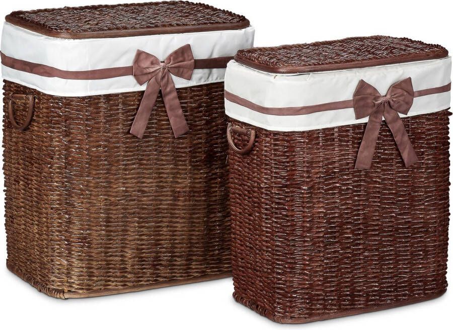 Relaxdays wasmand set 2 stuks -wasbox waskorf opbergmand met waszak roodbruin