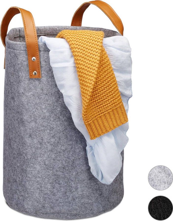 Relaxdays wasmand vilt opvouwbaar mand voor wasgoed opbergmand draagbaar rond antraciet
