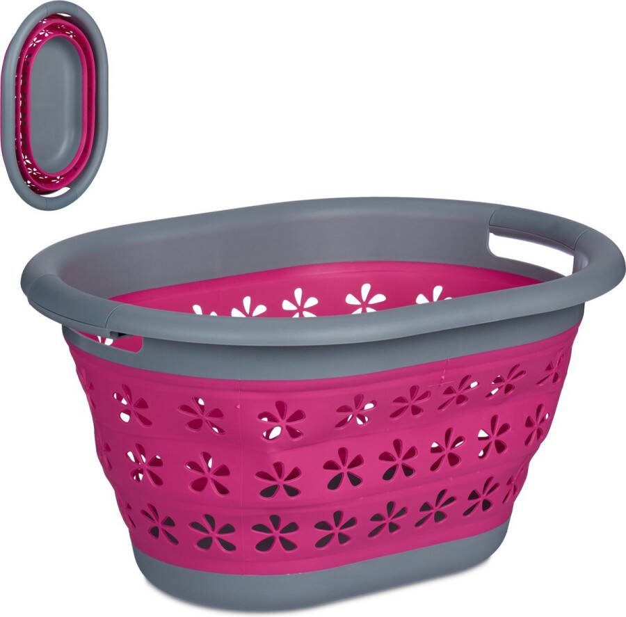 Relaxdays wasmand wasgoedmand heupwasmand opvouwbaar 17 liter handgrepen