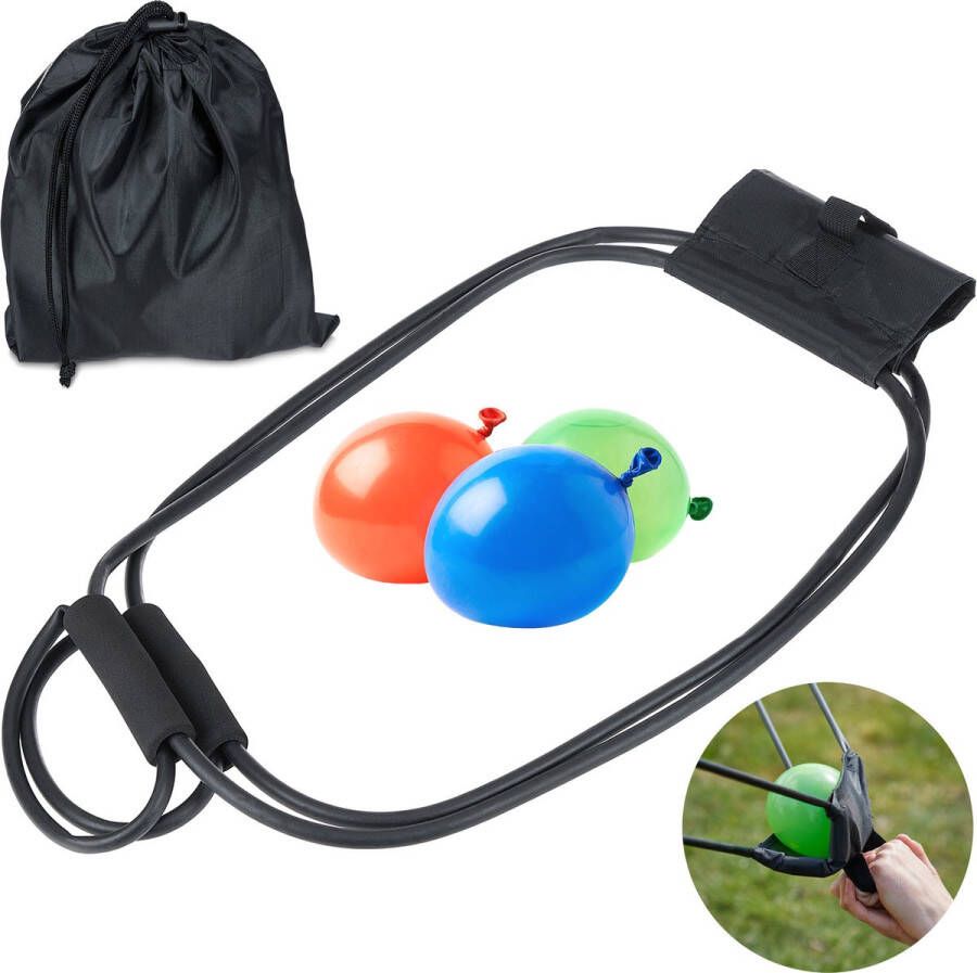 Relaxdays waterballon launcher slingshot 3 personen waterspeelgoed- met draagtas