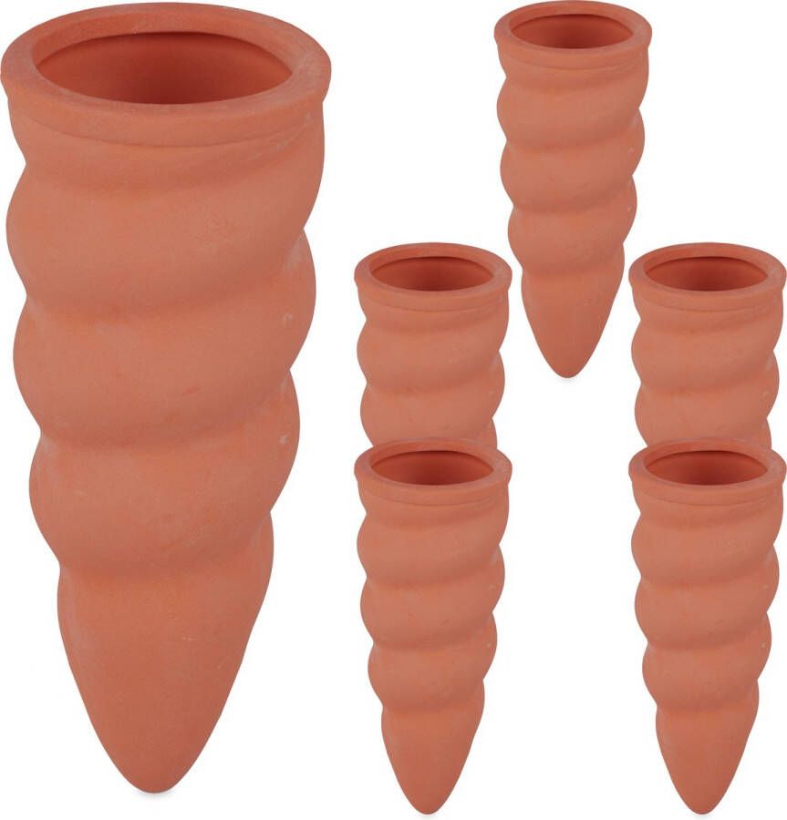 Relaxdays waterdruppelaar 6 stuks watergeefsysteem pet-flessen keramiek terracotta