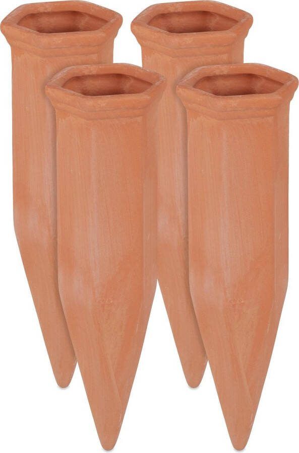 Relaxdays waterdruppelaar fles 4 stuks druppelaar terracotta bewateringssysteem