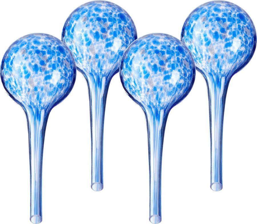 Relaxdays waterdruppelaar glas set van 4 15x6cm waterbol kamerplant druppelsysteem blauw
