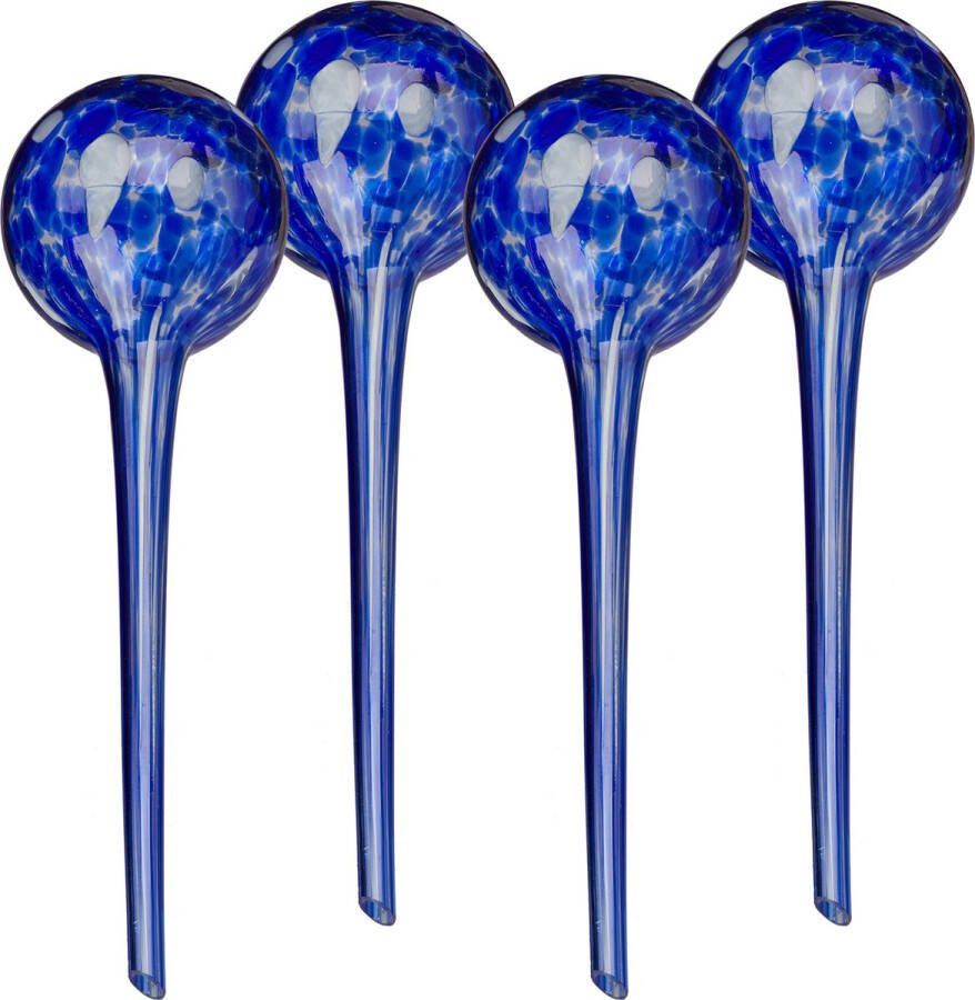 Relaxdays waterdruppelaar glas set van 4 waterbol balkon- en kamerplanten 350 ml blauw