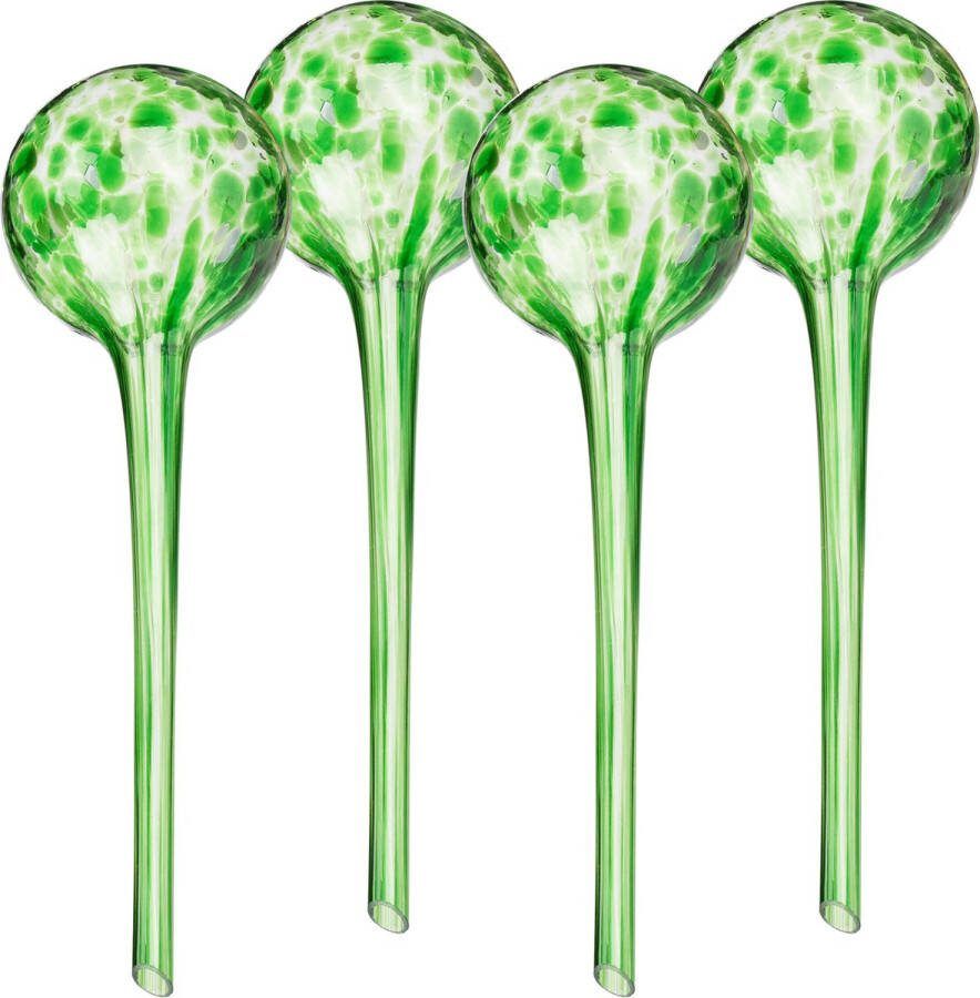 Relaxdays waterdruppelaar glas set van 4 waterbol balkon- en kamerplanten 350 ml groen