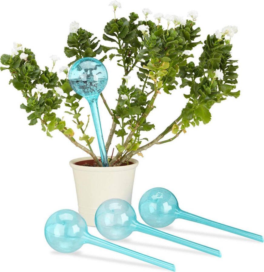 Relaxdays waterdruppelaar set van 4 stuks watergeefsysteem plantbewateringssysteem light Blue