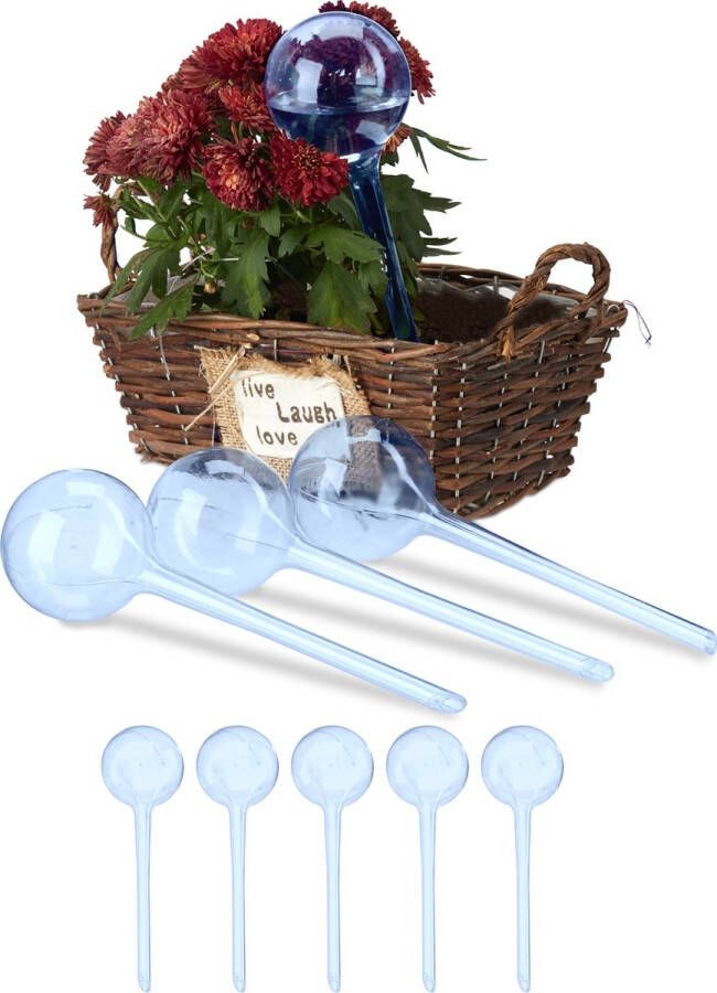 Relaxdays waterdruppelaar set van 9 watergeefsysteem kamerplanten waterbol plastic blauw
