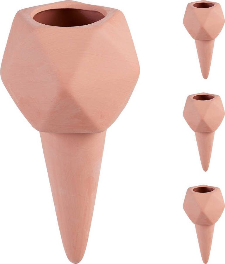 Relaxdays waterdruppelaar terracotta set van 4 kamerplanten waterbollen voor flessen