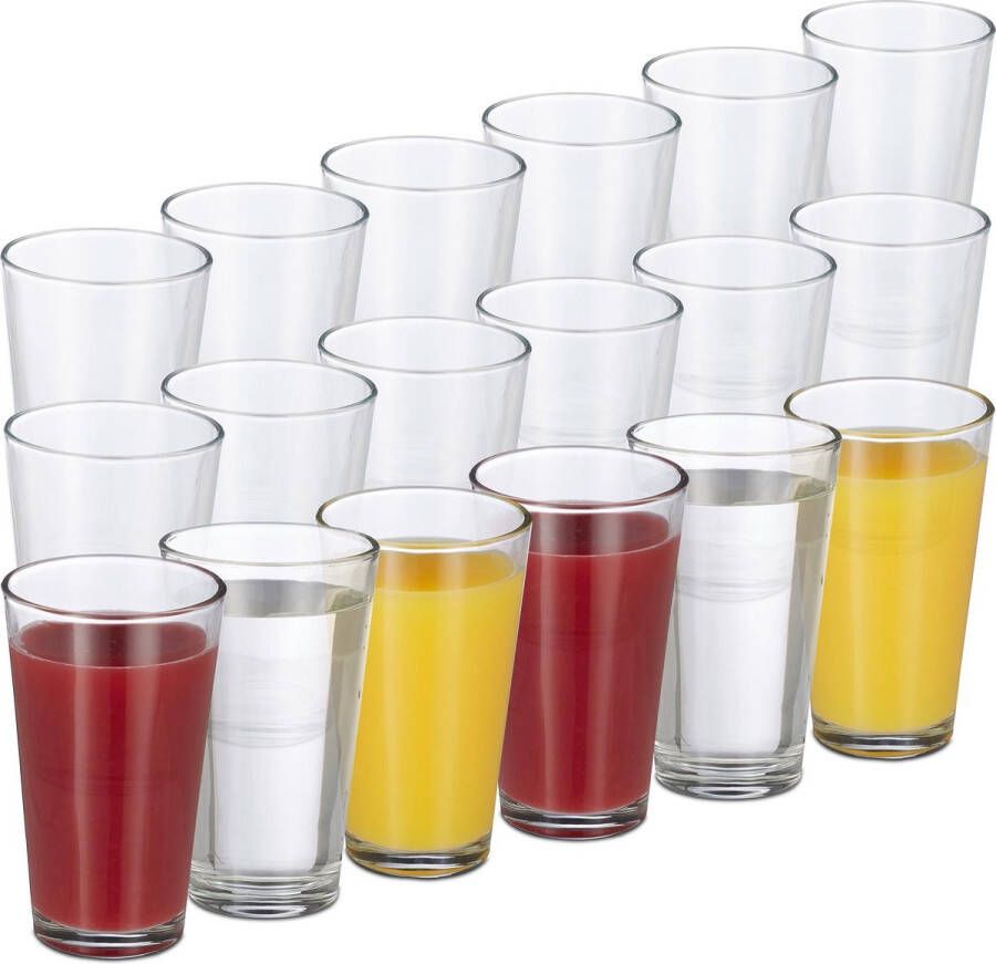 Relaxdays waterglazen drinkglazen limonadeglazen set van 18 glazen transparant