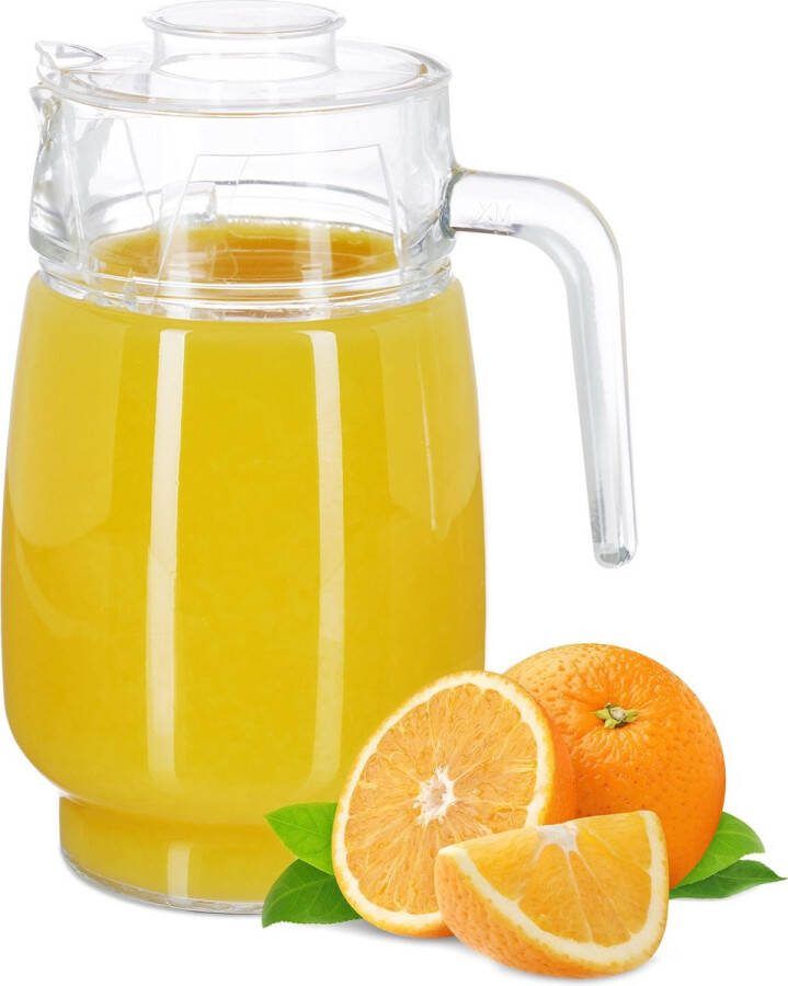 Relaxdays Waterkan met deksel schenkkan sapkan glazen kan glazen karaf 1.5 L