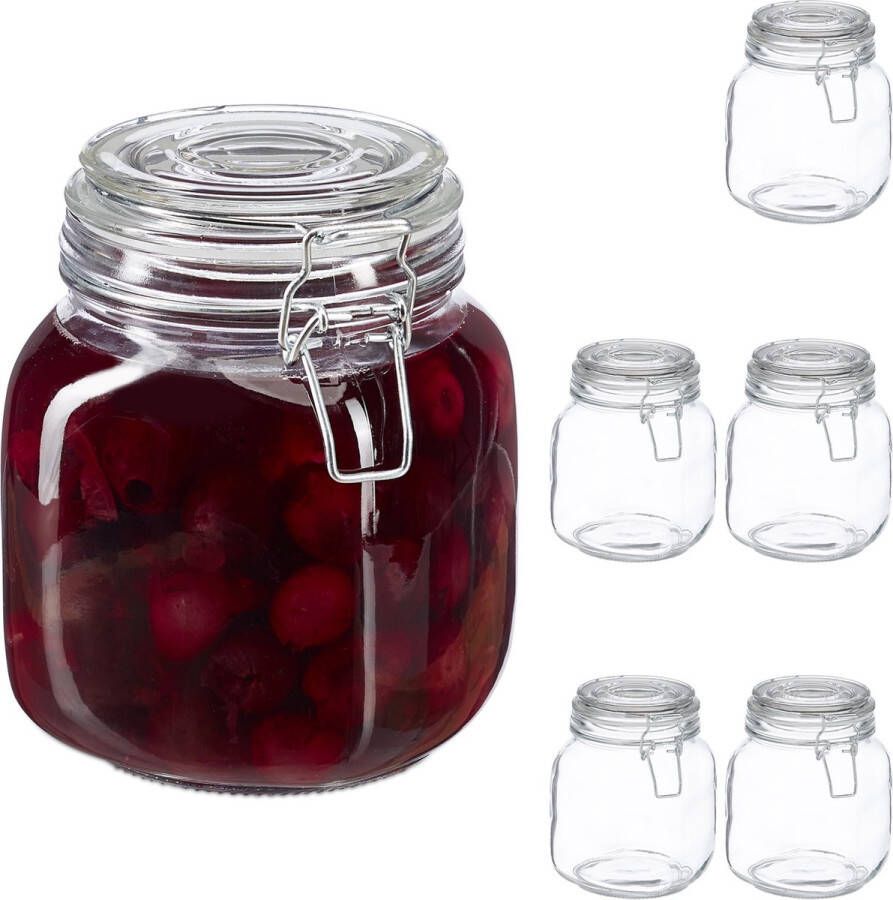 Relaxdays weckpotten glas inmaakpot beugelsluiting voorraadpotten 960 ml 6 stuks